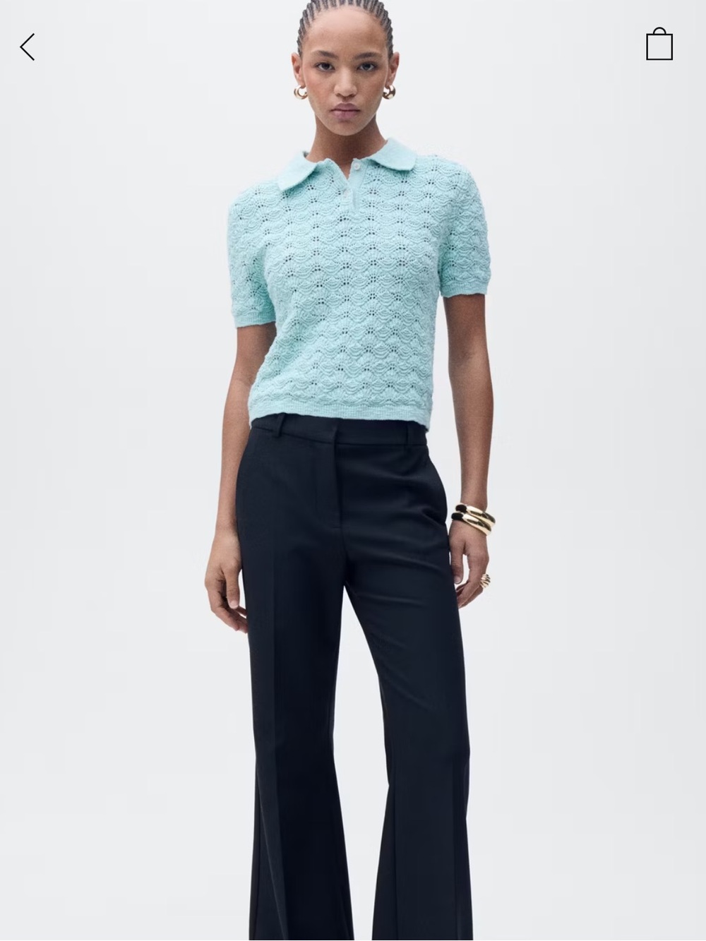 Mango Soft Blue Knit Polo Tee NWT